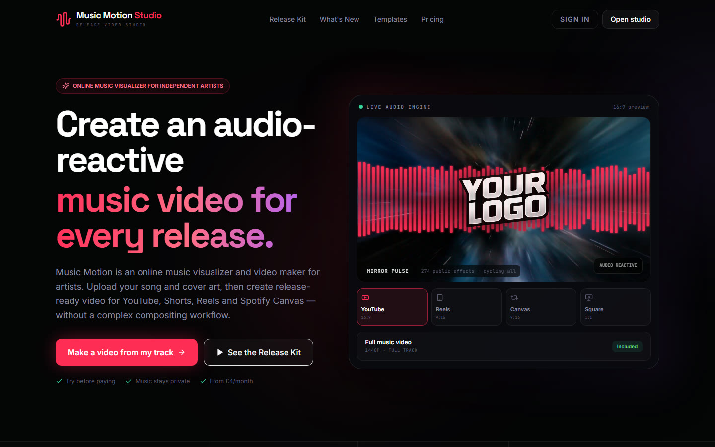 Music Motion Studio interface
